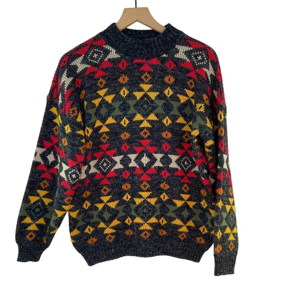 Private Eyes Other - Vintage 80s Men's Sweater Colorful Aztec Geometric Knit  size S